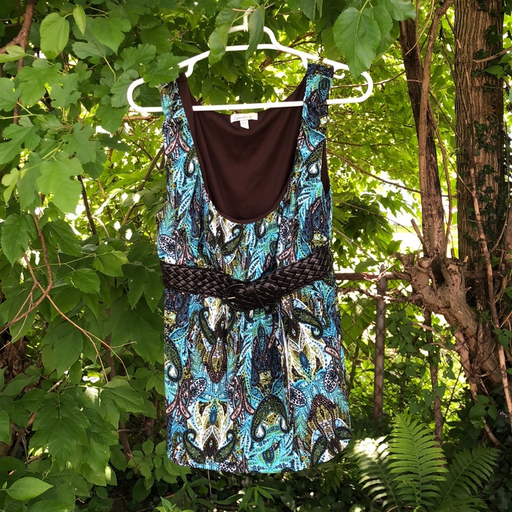 Paisley boho top w braided belt